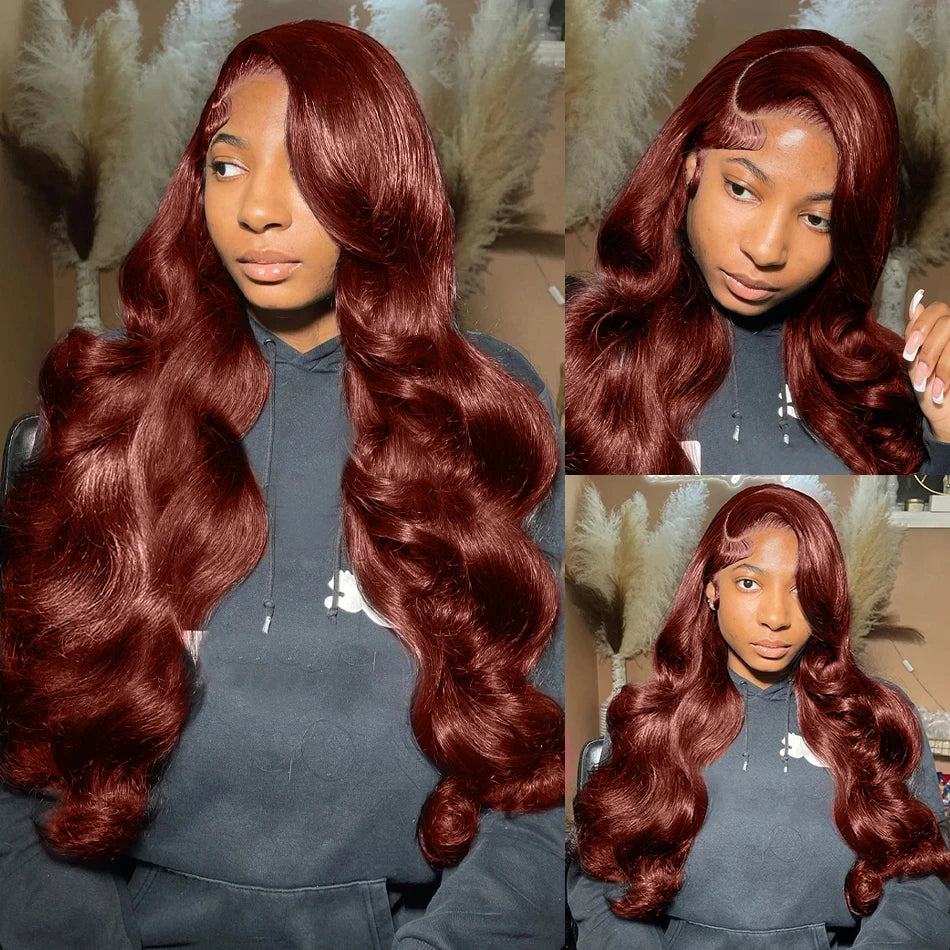 NARA5-Perruque Lace Front Wig Body Wave naturelle brun rougeâtre.